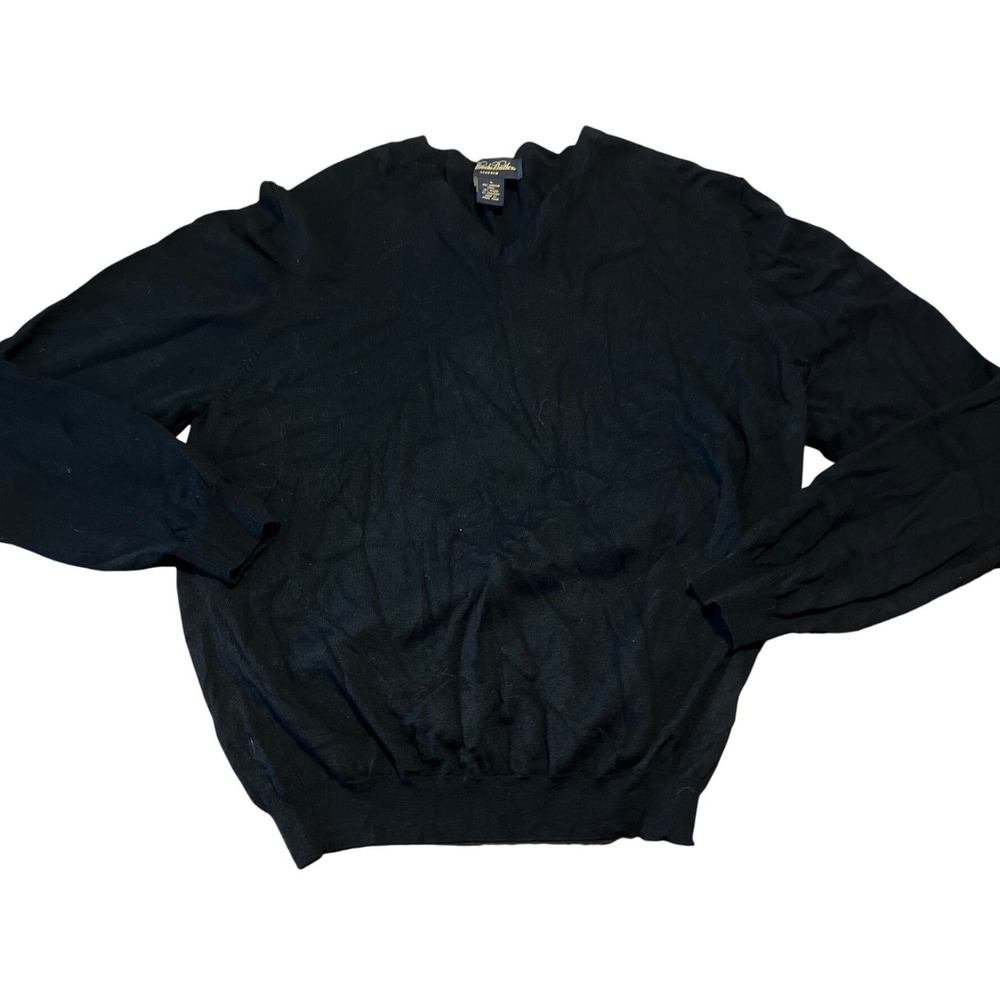 Brooks Brothers Mens Navy V Neck Merino Wool Blend‎ Sweater Size L Stretch
